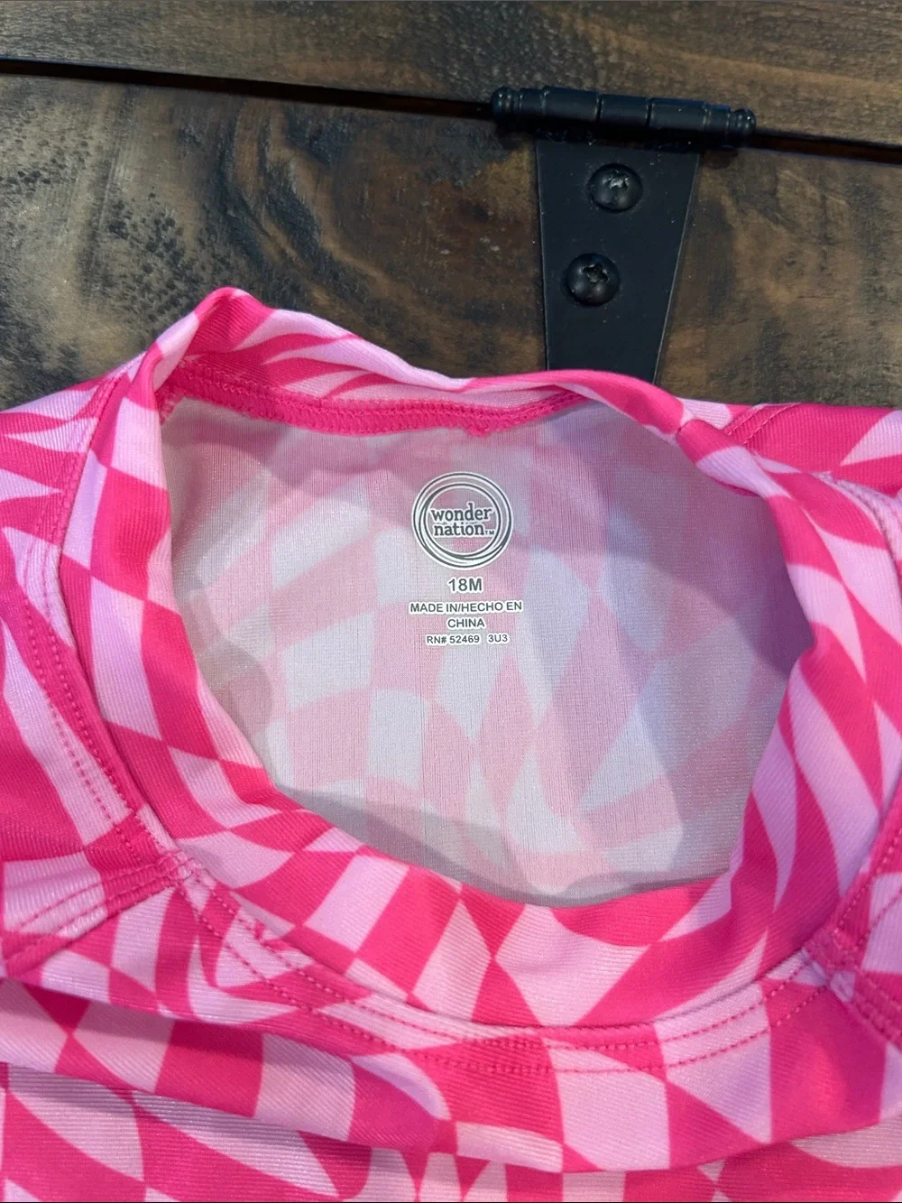 Wonder Nation 18M Pink Checkered Swirl Long-Sleeve Rashguard Swim Set